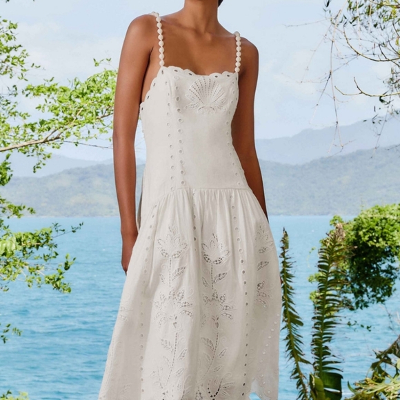 FARM RIO off-white richelieu lenzing™ ecovero™ euroflax™ midi dress, Size Large - Picture 3 of 12